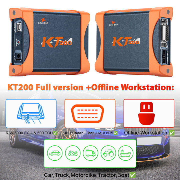 [Get a Free KTflash Dongle]2023 ECUHELP KT200 ECU Programmer Offline Workstation for Car Truck Motorbike Tractor Boat in Suitcase