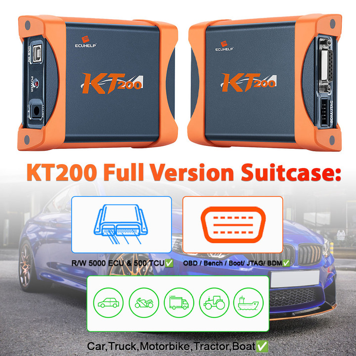 [Get a Free KTflash Dongle]2023 ECUHELP KT200 ECU Programmer Full Version for Car Truck Motorbike Tractor Boat [with Suitcase]