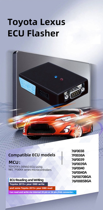 Toyota Lexus ECU Flasher for Denso and Fujitsu Ten ECUs with NEC Chip Tuning, Support 2015 + obd Write and Some 2015 + OBD Models Read
