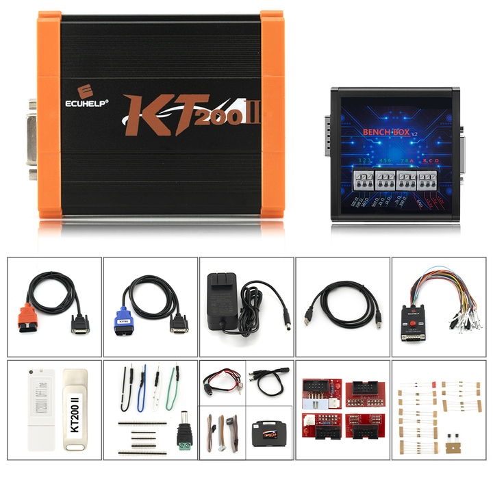 [EU Ship] ECUHELP KT200 II ECU Programmer Offline Workstation + HTprog ECU Clone Adapter with Power Box [Get one Free KTflash Dongle]