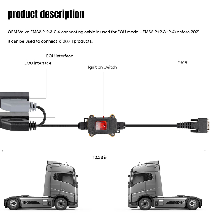 Volvo Renault TRW EMS2.X Bench Cable for KT200 II & KT200,Supports TRW EMS 2.2, EMS 2.3, EMS 2.4