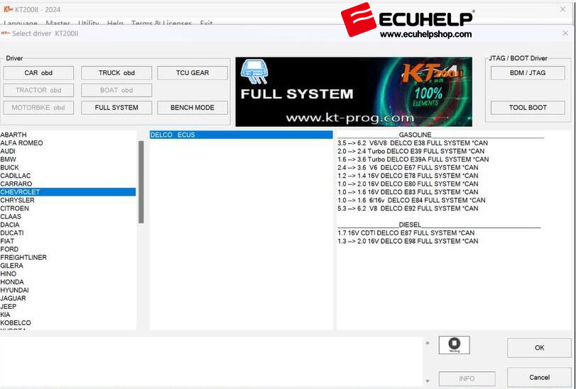 KT200II Update DELCO OPEL/CHEVROLET/GM ECUs