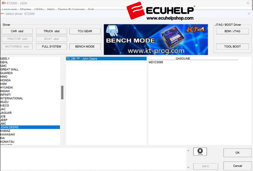 KT200II OBD DRIVER + BENCH MODE FOR BOSCH MD1CS069 JOHN DEERE