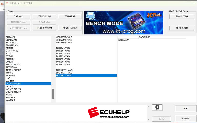 KT200II Update BENCH MODE FOR MG1CA007 ECU