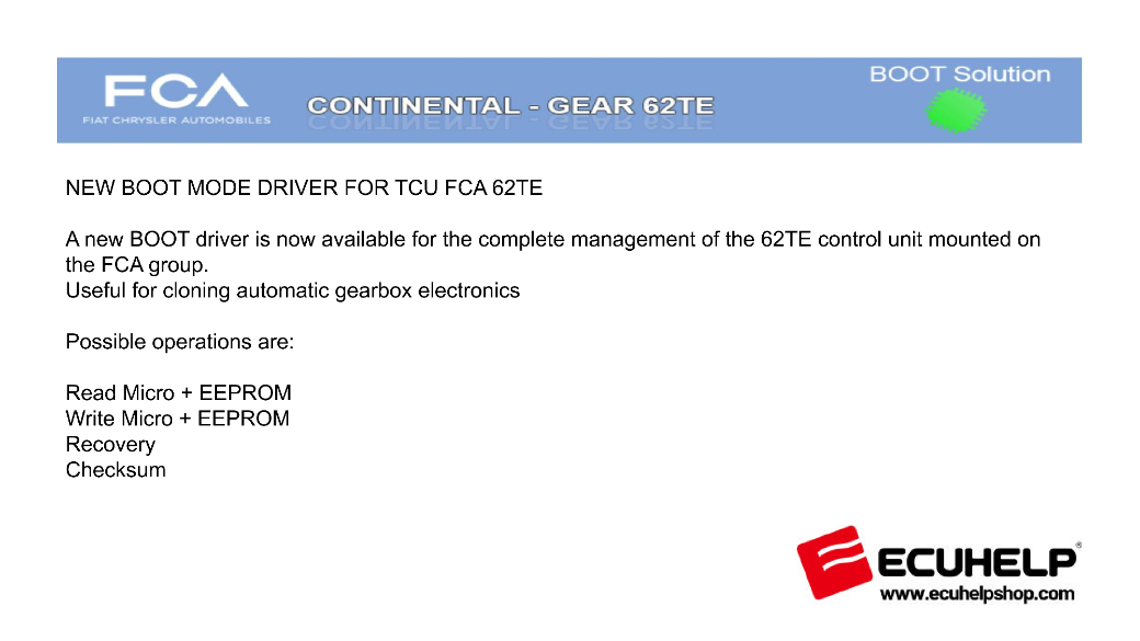 KT200II New boot mode driver for TCU FCA 62TE