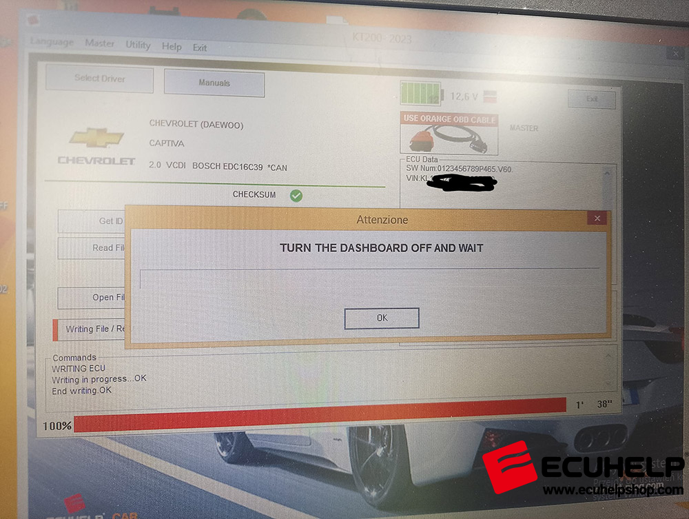 ECUHELP KT200 II Write Chevrolet Captivia 1.9 cdti edc 16c39 via OBD