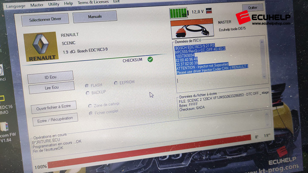 KT200II Write Renault Scenic II 1.9DCI 120 EDC16C3 via OBD