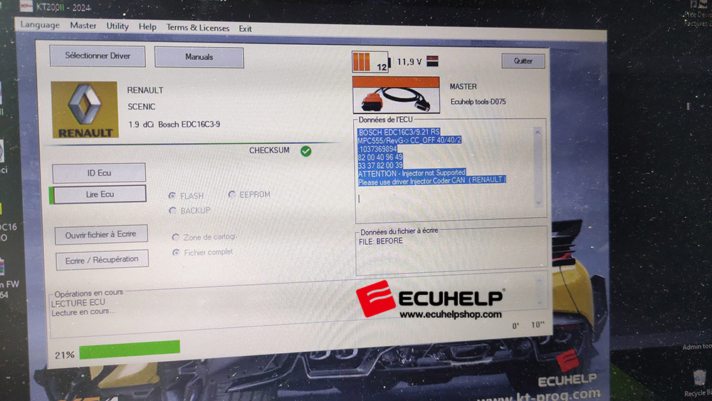 KT200II Read Renault Scenic II 1.9DCI 120 EDC16C3 via OBD