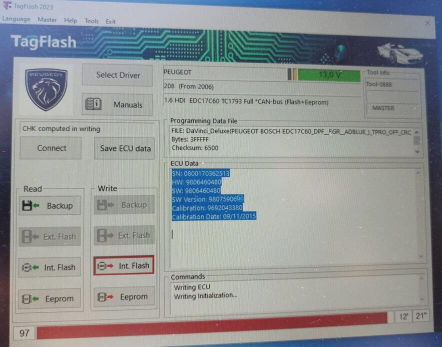 tagflash read and write modified files edc17C60 by obd and bench ok