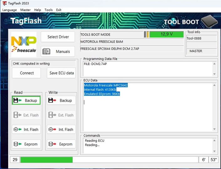 tagflash Reading DCM2.7AP in Boot mode ok