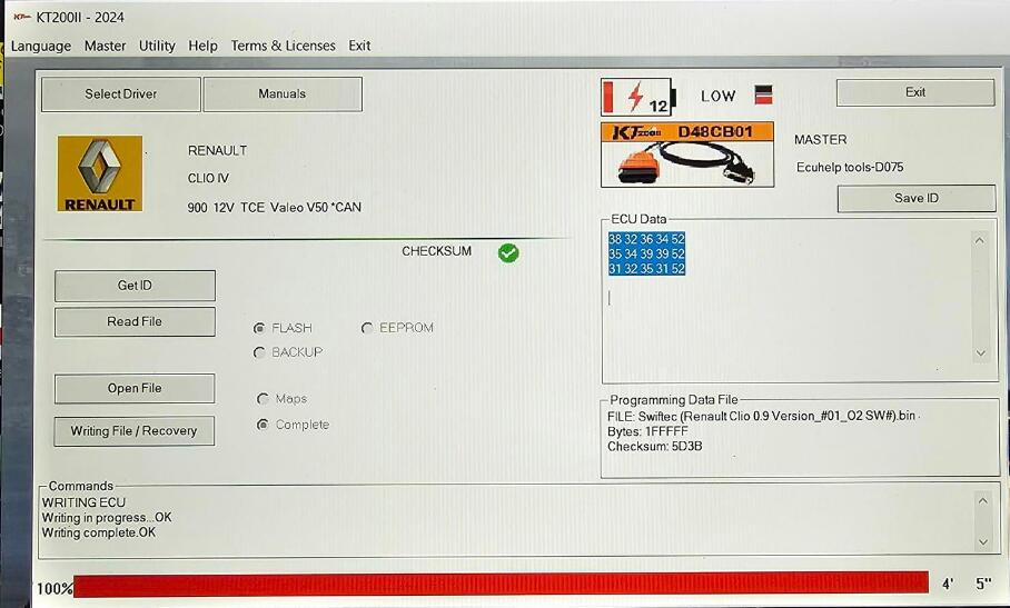 kt200ii read write Clio 4 0.9Tce Valeo V50 via obd