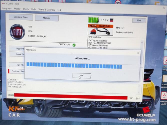 tried KT200II with a Marelli MJD 6F3 via OBD