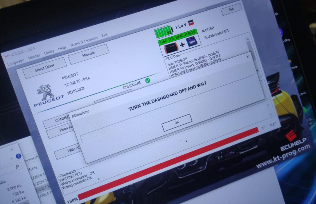 KT200 II read write Peugeot ecu MD1CS003 on Bench