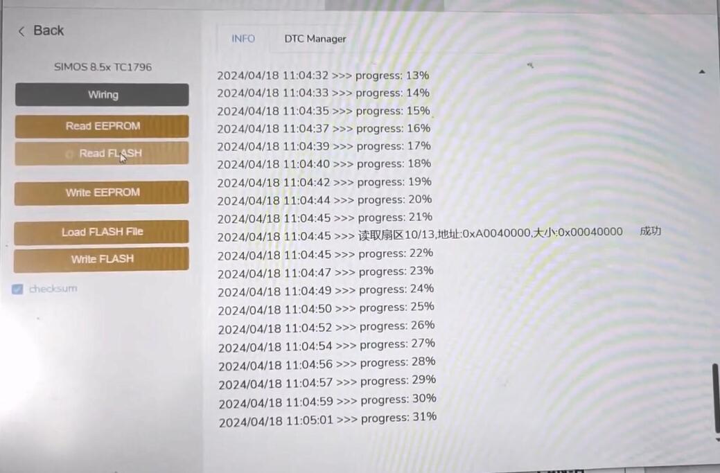 ktflash read simos8.5x TC1796 bench mode