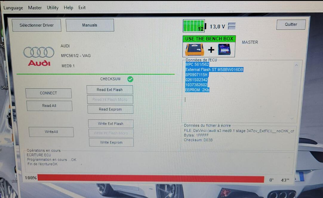 KT200 II Write Audi s3 8p med 9.1 on bench
