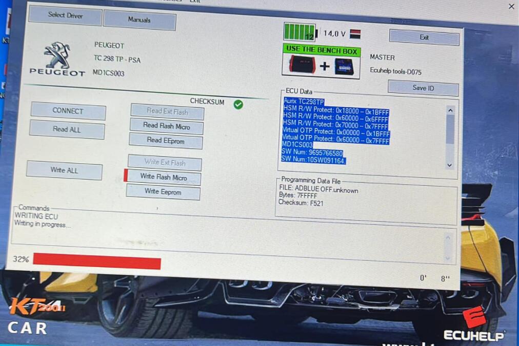 KT200II Read Write Bosch md1cs003 2020 Peugeot on Bench