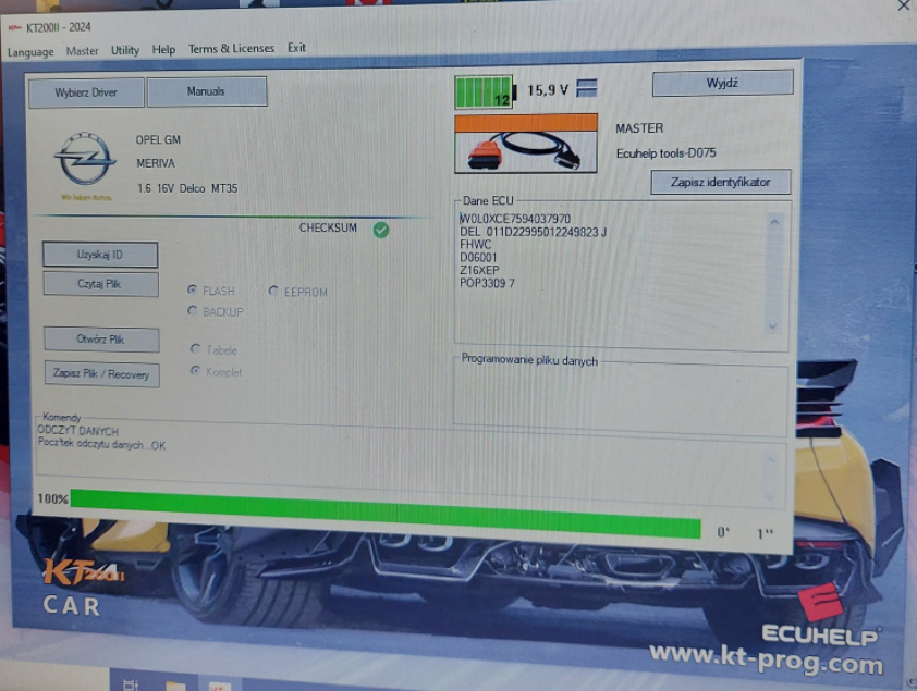 KT200II Read Opel MERIVA 1.6 16V Delco MT35 via OBD