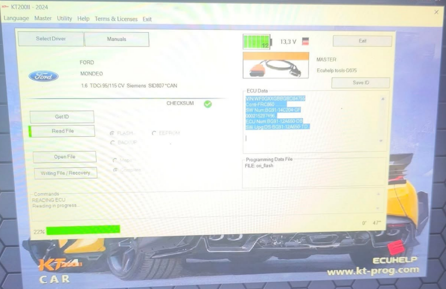 kt200ii obd read Ford mondeo 1.6 tdci sid807evo