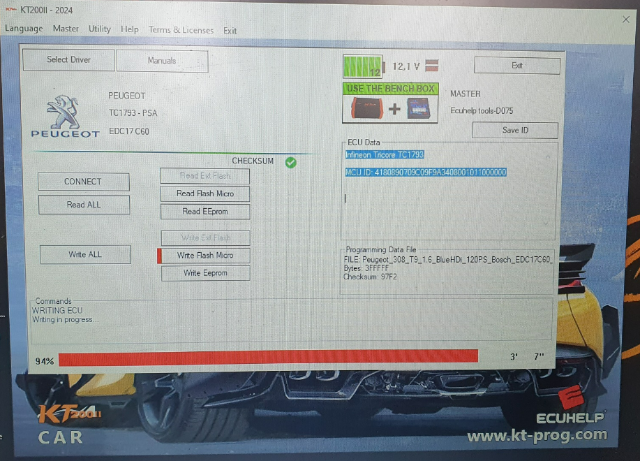 KT200II Read/write/chks Bosch EDC17C60 Peugeot 308 1.6HDI 2016 on Bench