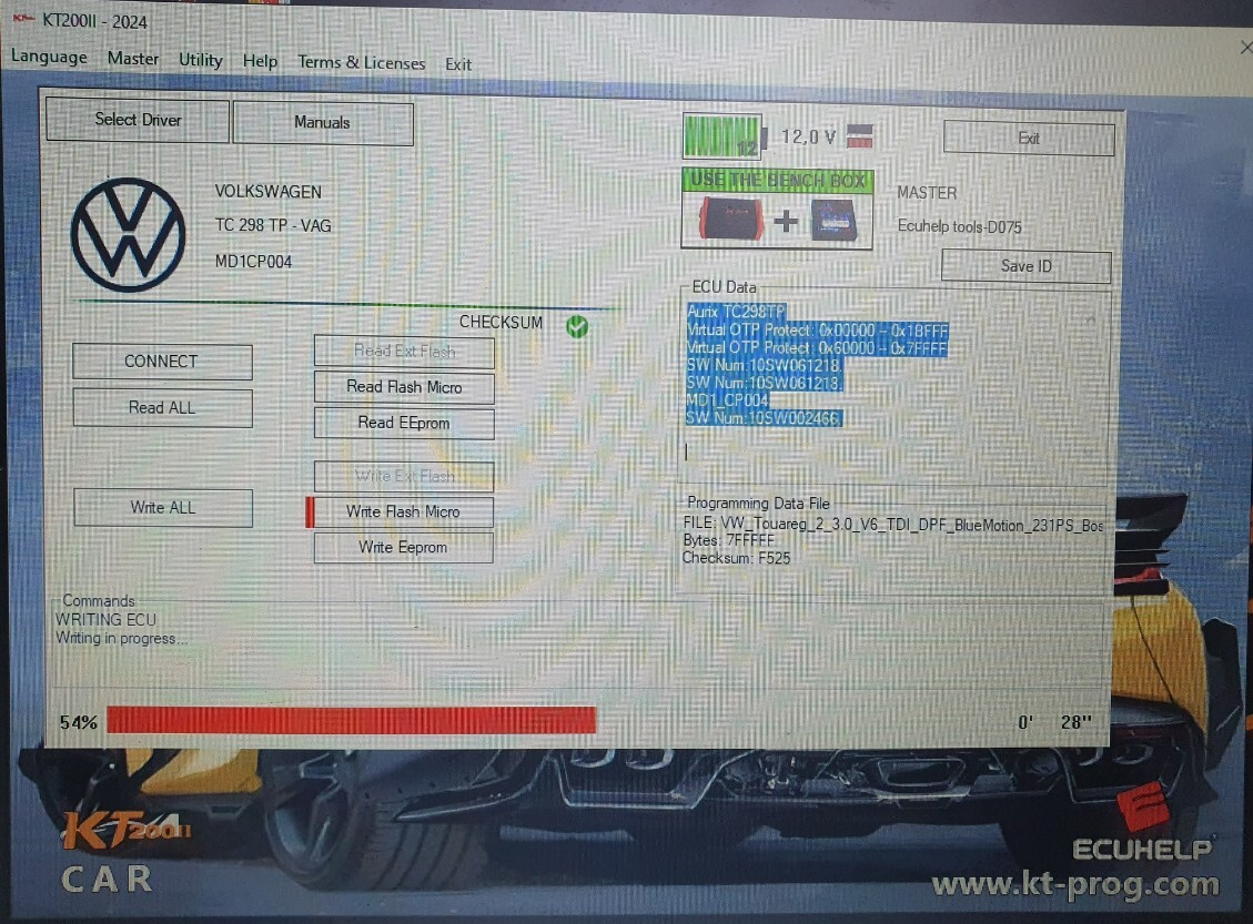 KT200II Read/write/chks VW TOUAREG 3.0TDI 2020 Bosch MD1CP004 on Bench