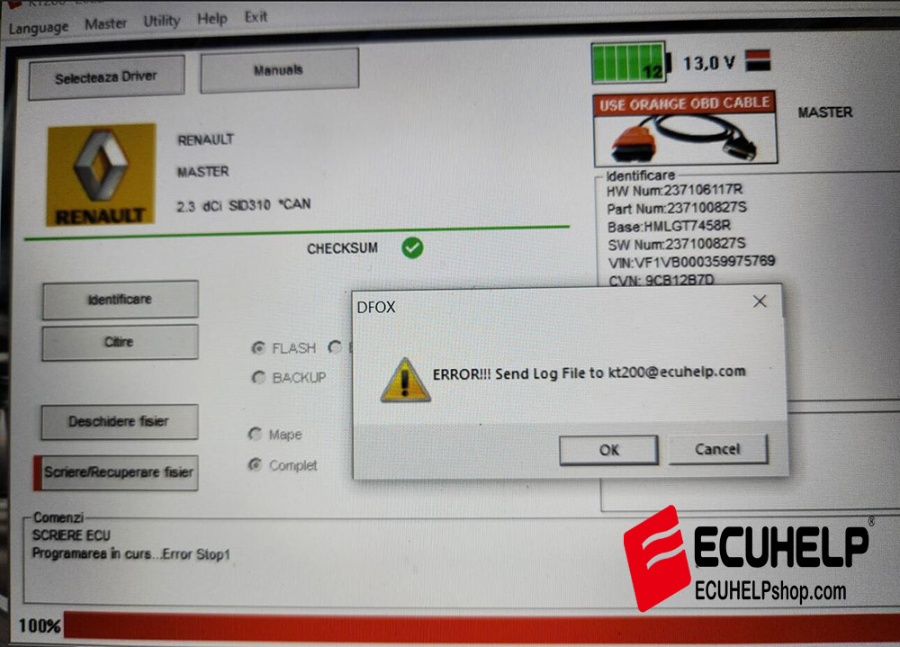 KT200 Renault Master SID310 Error Stop1 solution