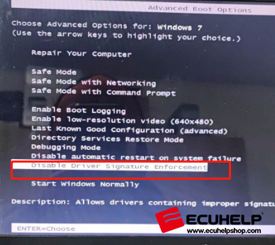 Disable driver Signature Enforcement