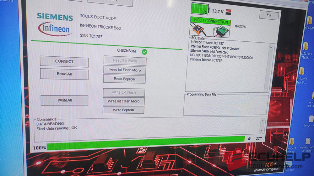 KT200 read psa sid807 evo tc1797 boot mode