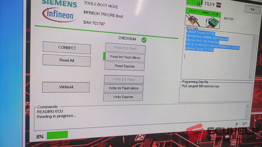 KT200 read psa sid807 evo tc1797 boot mode