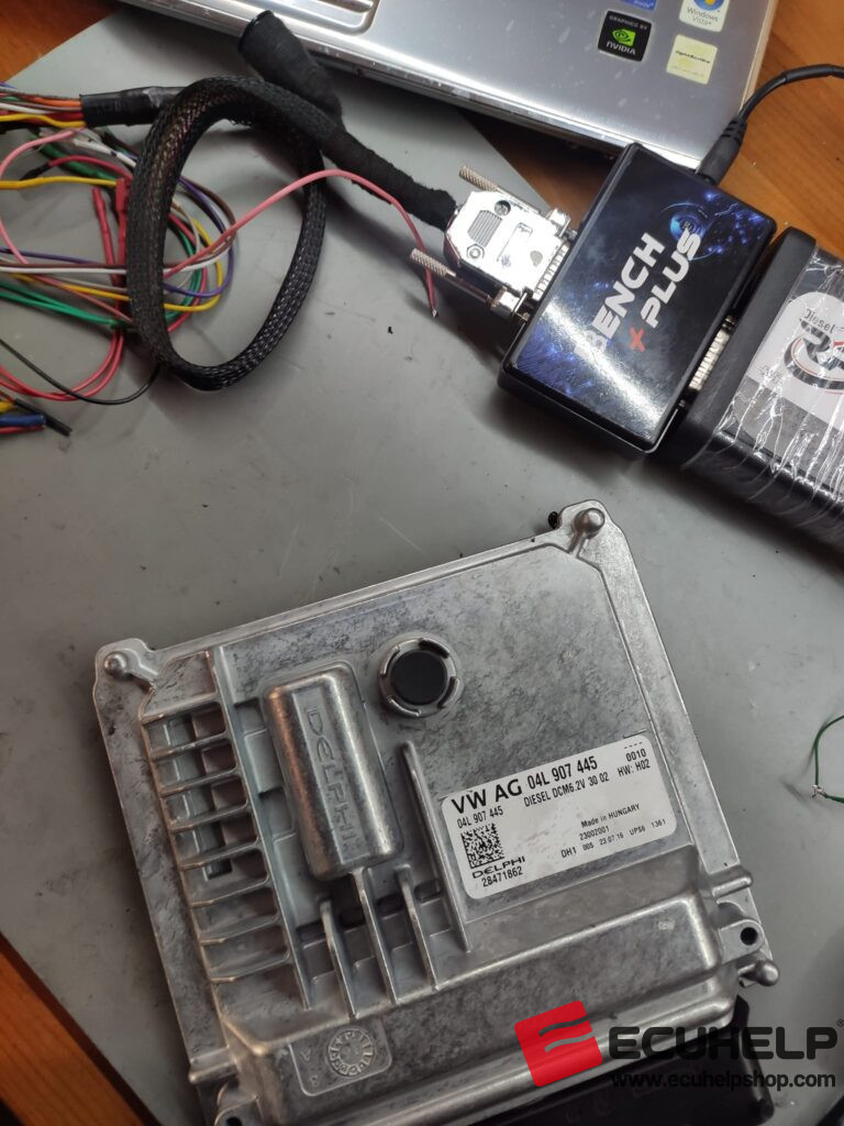 connection of the Tagflash, the bench box, the ECU Delphi DCM 6.2v