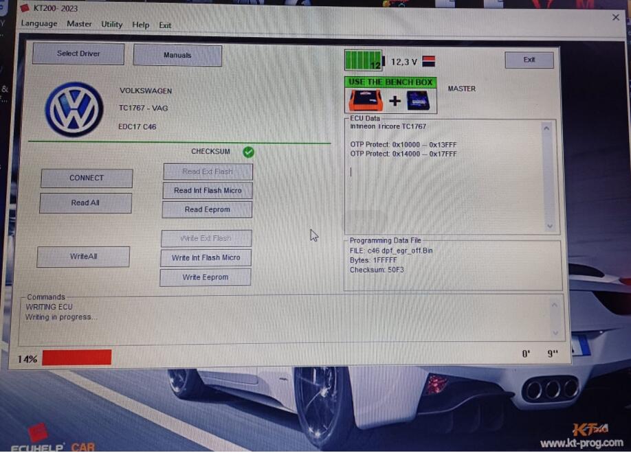 KT200II Write edc17 c46 Dpf off File Stuck at 14%